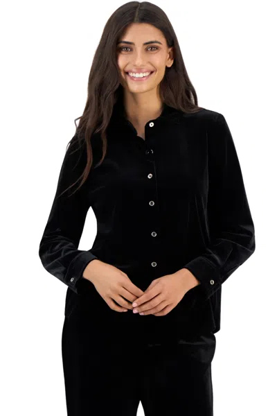 Anne Klein Essentials Women's Velvet Collared Long-sleeve Blouse In Black