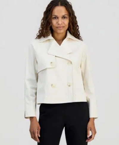 Anne Klein Essentials Womens Cropped Trench Jacket In White Dove