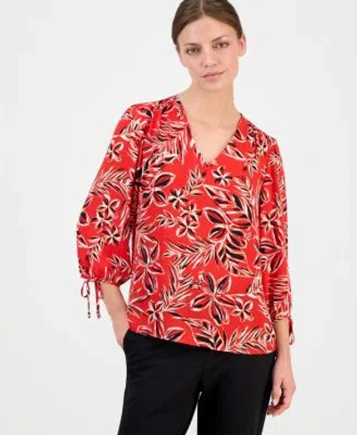 Anne Klein Essentials Womens Printed 3 4 Sleeve Top