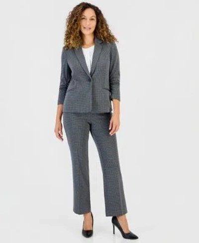 Anne Klein Essentials Womens Pull On Side Tab Jacket Pants 2 Piece Set In Gray