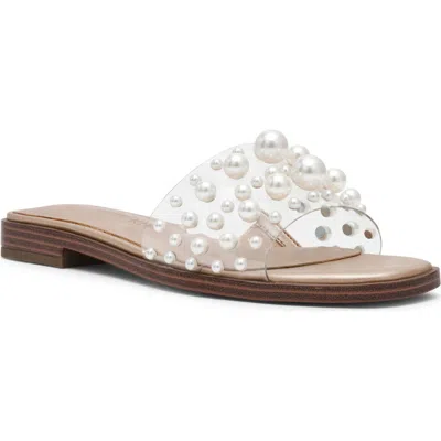 Anne Klein Eugenie Faux Pearl Slide Sandal In Clear Lucite