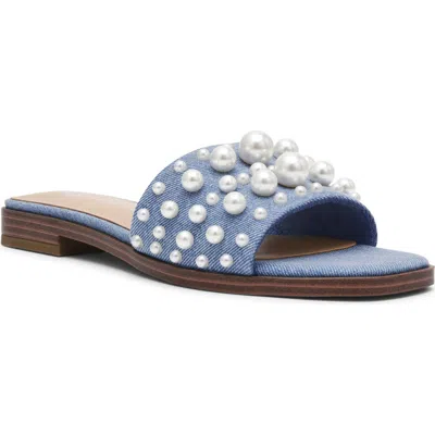 Anne Klein Eugenie Faux Pearl Slide Sandal In Denim