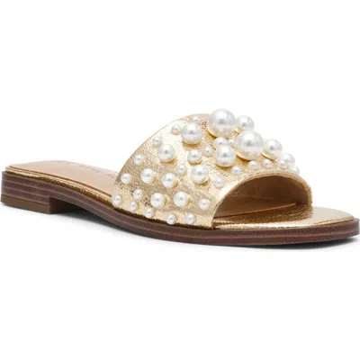 Anne Klein Eugenie Faux Pearl Slide Sandal In Gold