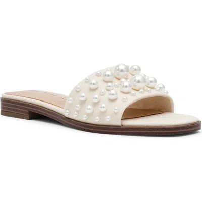 Anne Klein Eugenie Faux Pearl Slide Sandal In Natural
