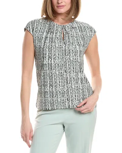 Anne Klein Extended Shoulder Pleat Keyhole Front Top In Gray