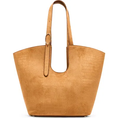 Anne Klein Extra Large Croc Embossed Faux Leather Tote With Pouch In Tan/ Tan