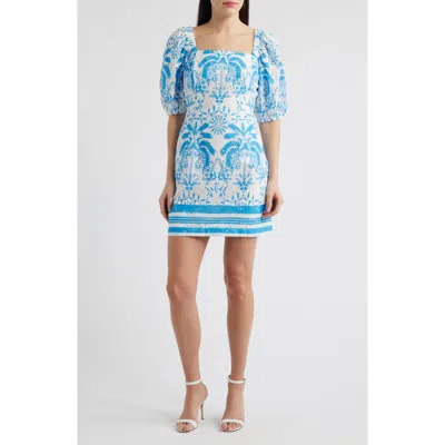 Anne Klein Eyelet Puff Sleeve Minidress In Blue