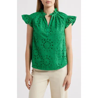 Anne Klein Eyelet Ruffle Top In Green