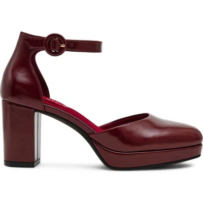 Anne Klein Faith Platform Ankle Strap Pump In Burgundy