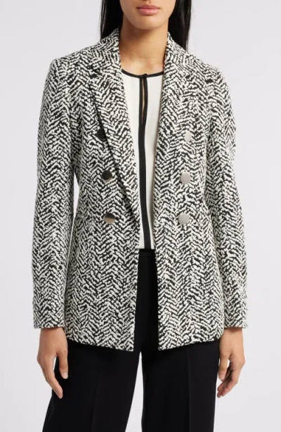 Anne Klein Faux Double Breasted Jacquard Blazer In Anne White/anne Black