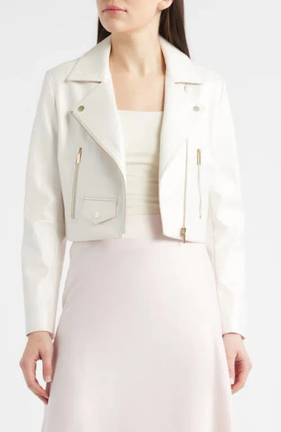 Anne Klein Faux Leather Crop Moto Jacket In White