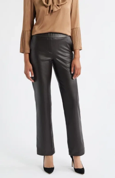 Anne Klein Faux Leather Pull-on Pants In Brown