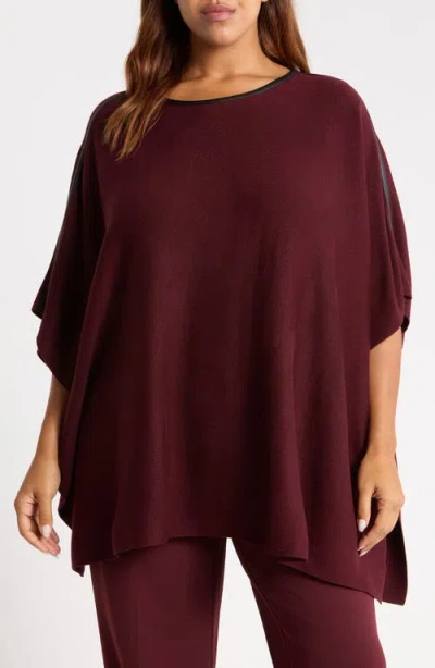 Anne Klein Faux Leather Trim Cape In Burgundy