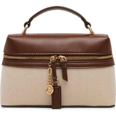 Anne Klein Faux Leather Trim Train Case Crossbody Bag In Brown