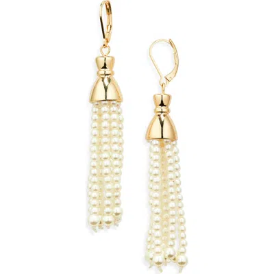 Anne Klein Faux Pearl Tassel Drop Earrings In Gold