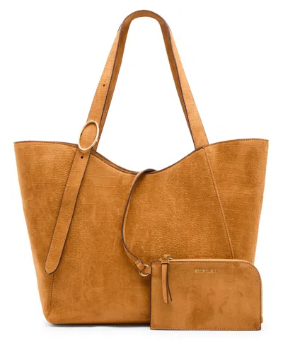 Anne Klein Faux Suede Croc Emboss Extra-large Tote Handbag In Gold