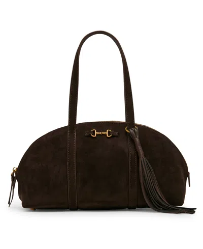 Anne Klein Faux Suede Medium Horse Bit Bowler Handbag In Brown