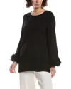 Anne Klein Feather Trim Sweater In Black