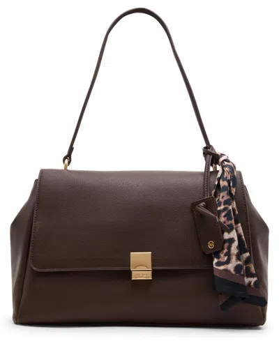 Anne Klein Flap With Scarf Medium Shoulder Handbag In Brown
