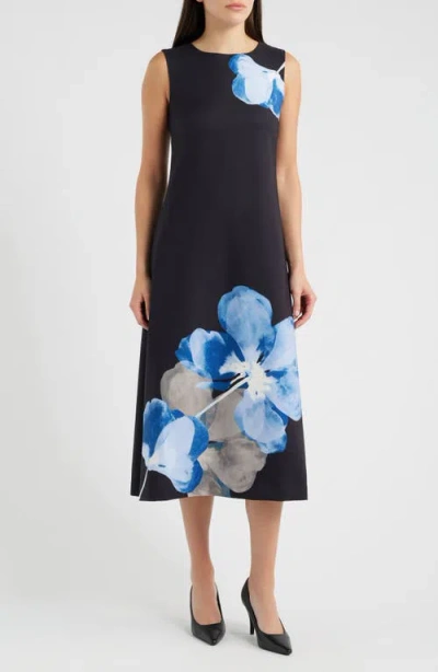 Anne Klein Floral A-line Midi Dress In Multi