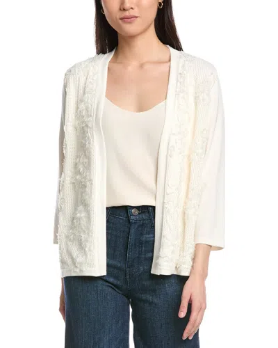 Anne Klein Floral Applique Cardigan In White