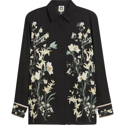 Anne Klein Floral Button-up Shirt In Black