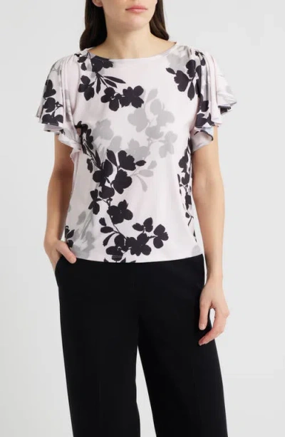 Anne Klein Floral Cascade Flutter Sleeve Top In Multi