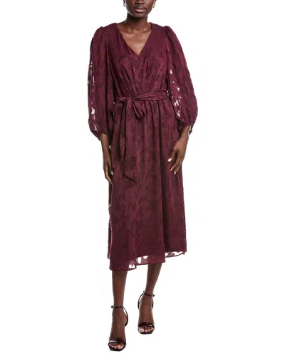 Anne Klein Floral Clip Midi Dress In Burgundy