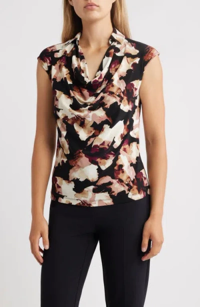 Anne Klein Floral Cowl Neck Cap Sleeve Top