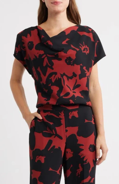 Anne Klein Floral Cowl Neck Top In Black