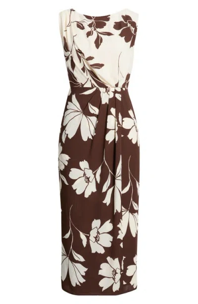 Anne Klein Floral Faux Wrap Maxi Dress In Brown