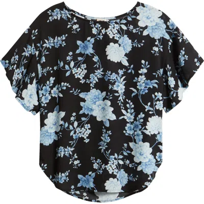 Anne Klein Floral Flutter Sleeve T-shirt In Multi