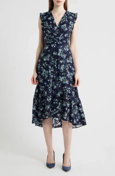 Anne Klein Floral High-low Midi Dress In Multi
