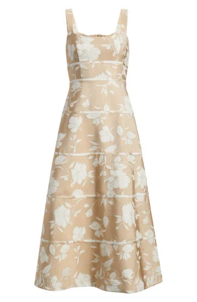 Anne Klein Floral Jacquard A-line Dress In Neutral