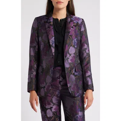 Anne Klein Floral Jacquard Blazer In Royal Purple Multi