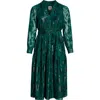 Anne Klein Floral Metallic Long Sleeve Asymmetric Tiered Dress In Green