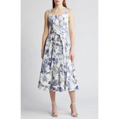 Anne Klein Floral Print A-line Dress In White/dstnt Mtn Multi