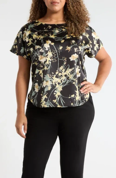 Anne Klein Floral Print Bateau Neck Top In Pattern