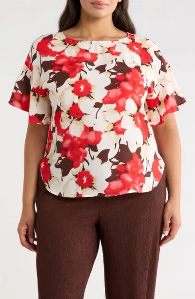 Anne Klein Plus Size Floral-print Half-sleeve Top In Multi