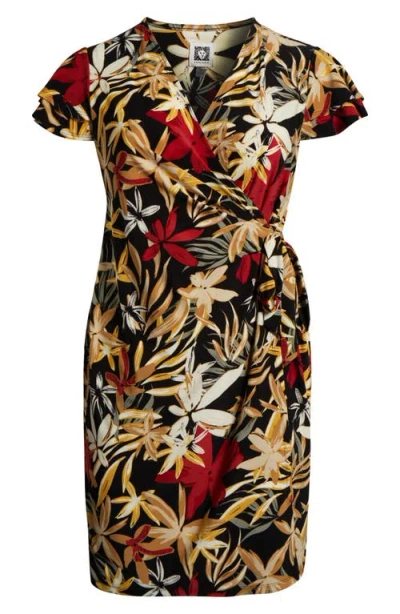Anne Klein Floral Print Flutter Sleeve Wrap Dress