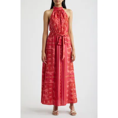 Anne Klein Floral Print Halter Maxi Dress In Red