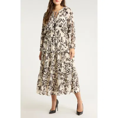 ANNE KLEIN ANNE KLEIN FLORAL PRINT LONG SLEEVE DRESS