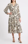 Anne Klein Floral Print Long Sleeve Dress In Multi