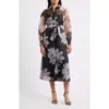 Anne Klein Women's Floral Organza Long-sleeve Shirtdress In Black