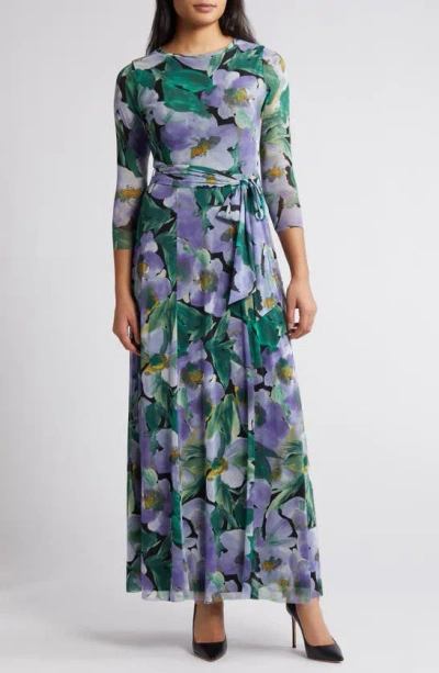 ANNE KLEIN FLORAL PRINT MESH MAXI DRESS