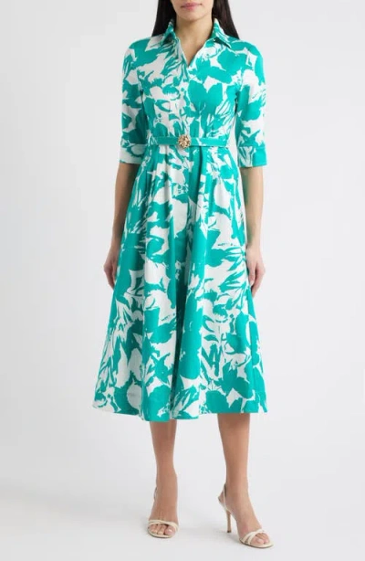 Anne Klein Floral Print Midi Dress In Blue