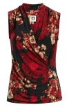 Anne Klein Floral Print Ruched Sleeveless Top In Multi