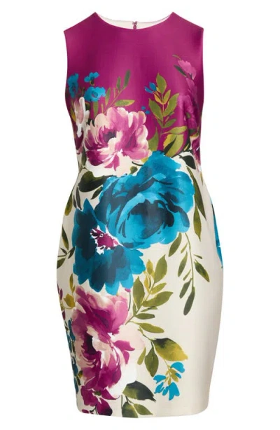 Anne Klein Floral Print Scuba Sheath Dress In Multi
