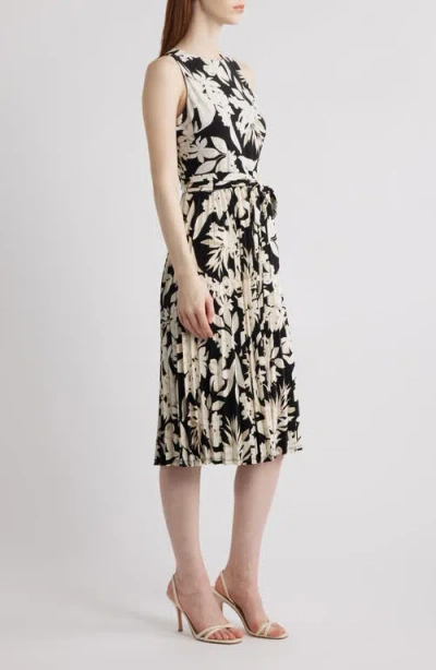 Anne Klein Floral Print Sleeveless Pleat Dress In Anne Black Multi