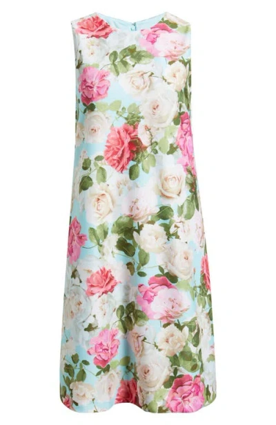Anne Klein Floral Print Sleeveless Shift Dress In Eggshell Blue Multi